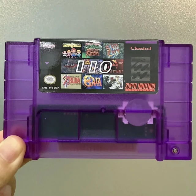 Original supplied product photograph: Purple translucent SNES-format cartridge product sample