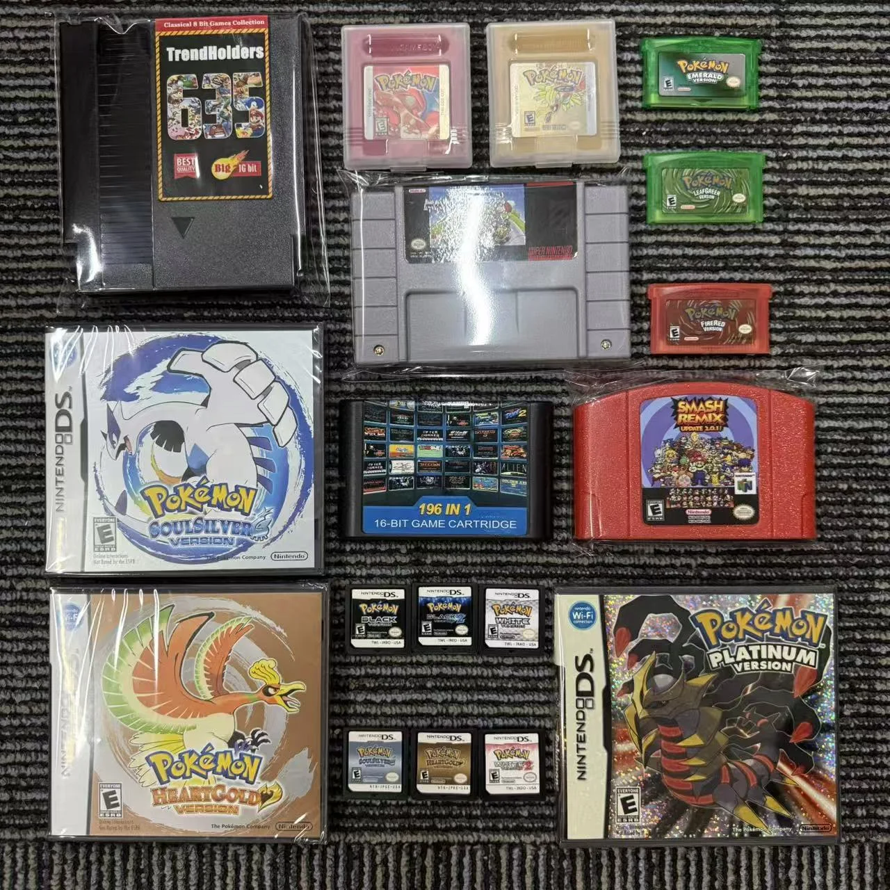 Original supplied source photo: assorted real retro cartridges from different platforms